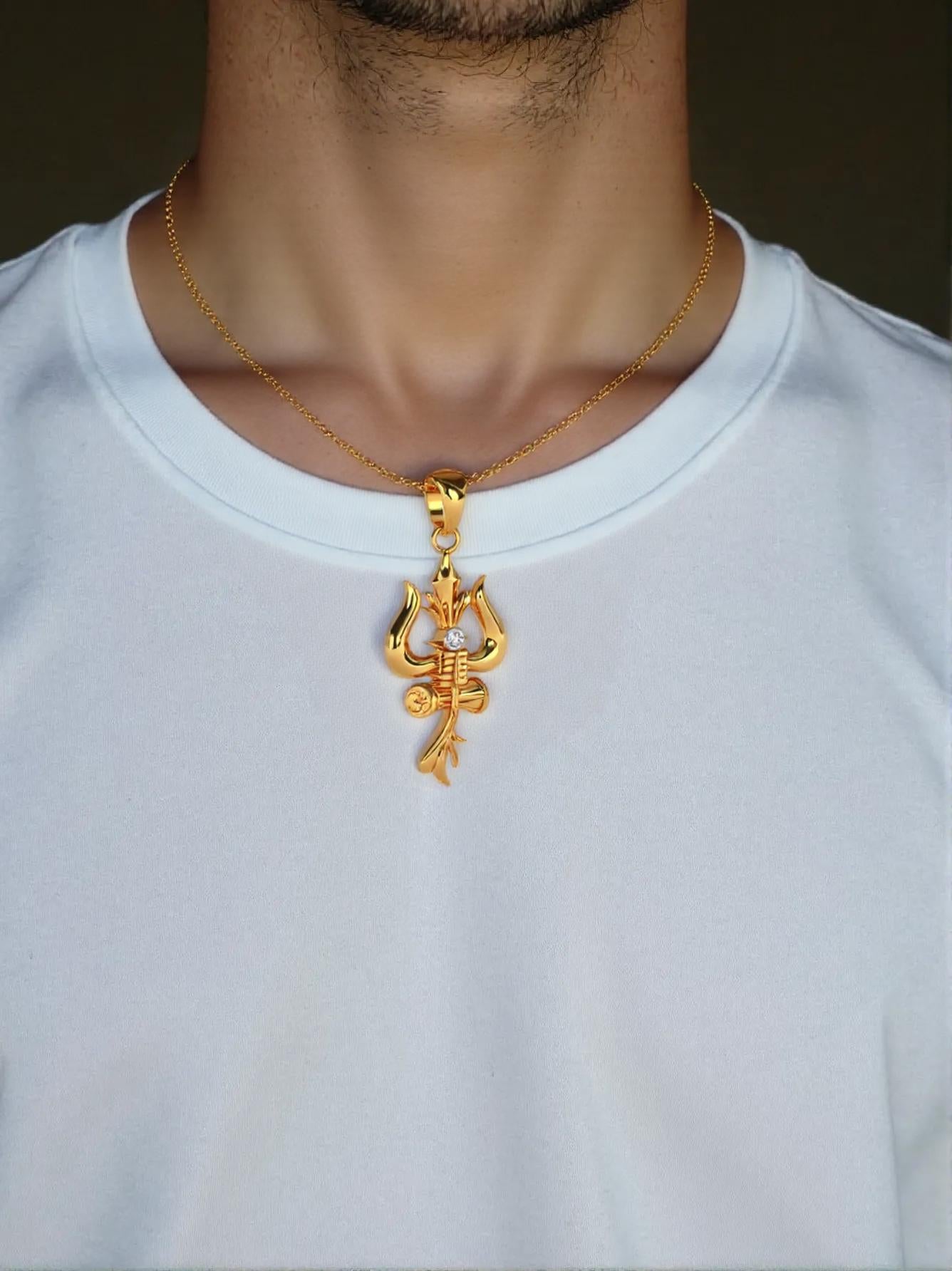 Divine Trishul Pendant with Gold-Plated Chain