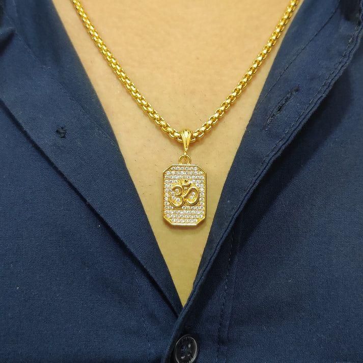 Divine Radiance – Gold Plated Om Diamond Pendant with Chain
