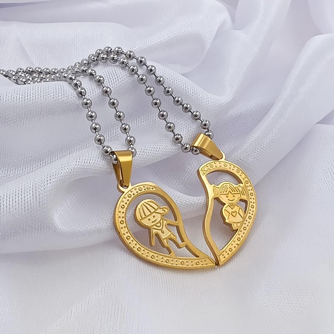 Forever Love – Stainless Steel Heart Couple Pendant with Chain