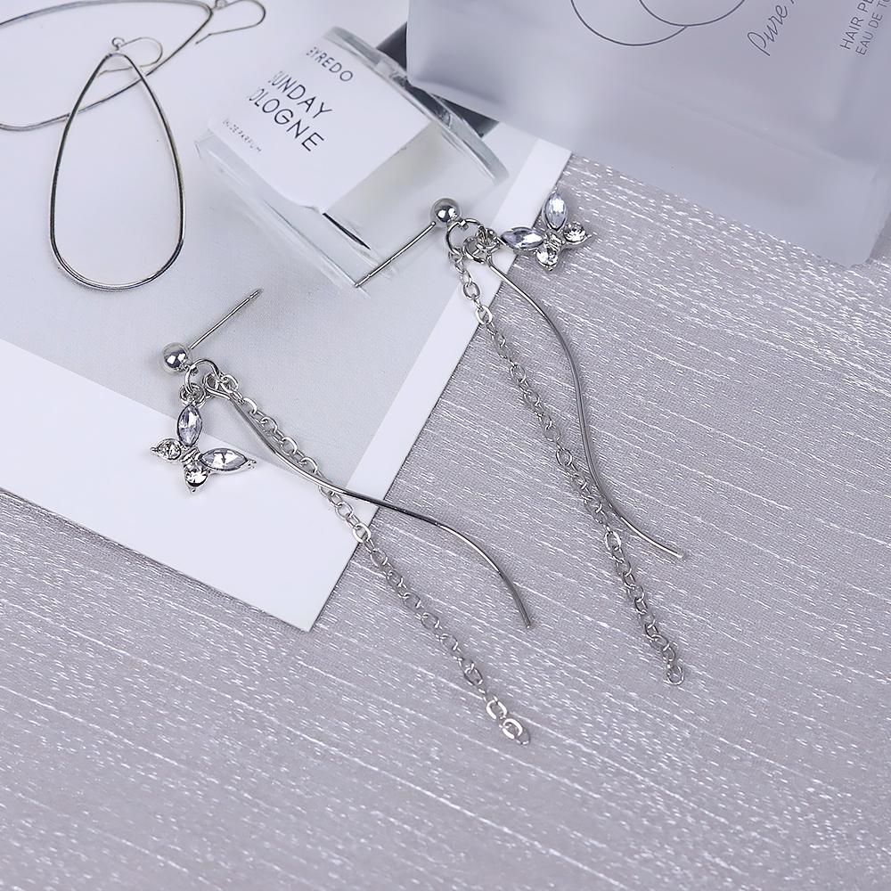 Zircon Eye Tassel Cat Earrings – Silver Tone Western Style for Women & Girls