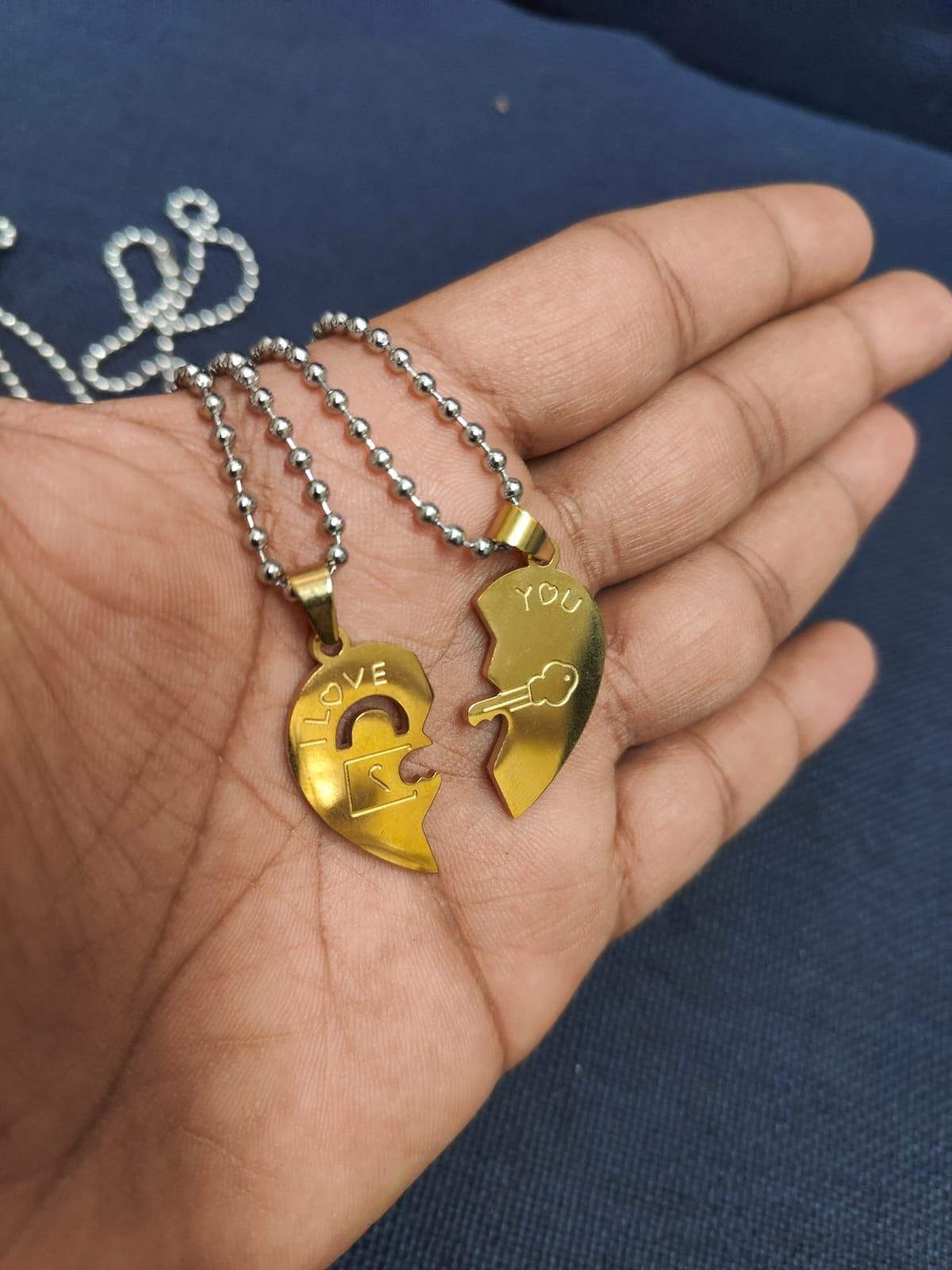 Love You Heart Shape Gold Plated Couple Pendant Chains – A Gift of Forever