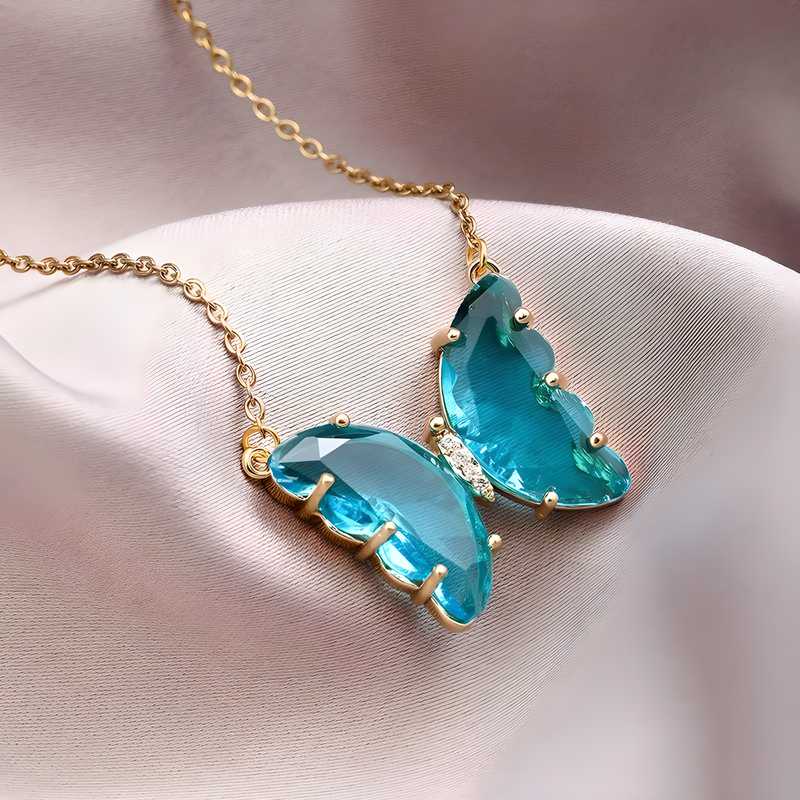 Pretty Blue Crystal Butterfly Pendant Necklace – Elegant Charm for Women and Girls