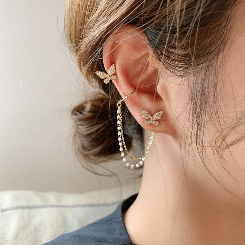 High-Sense Asymmetric Butterfly Pearl Tassel Earrings – Whimsical Elegance for the Modern Muse