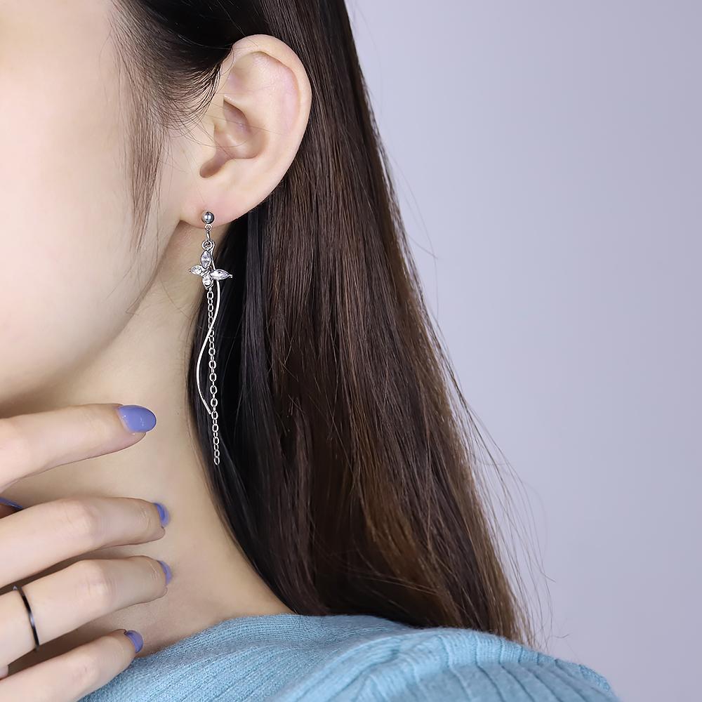 Zircon Eye Tassel Cat Earrings – Silver Tone Western Style for Women & Girls