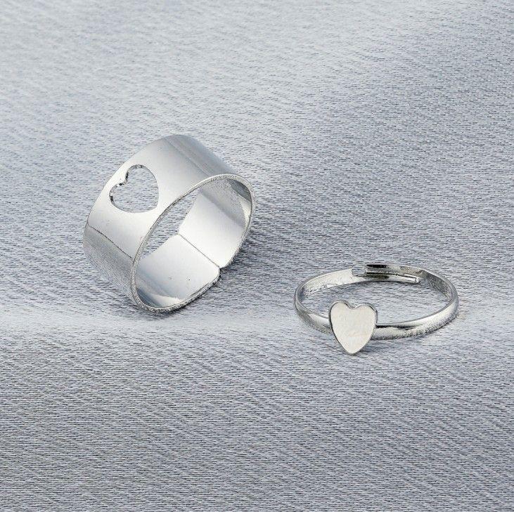 Pretty Silver Heart Matching Wrap Finger Couple Ring – Elegant Symbol of Love