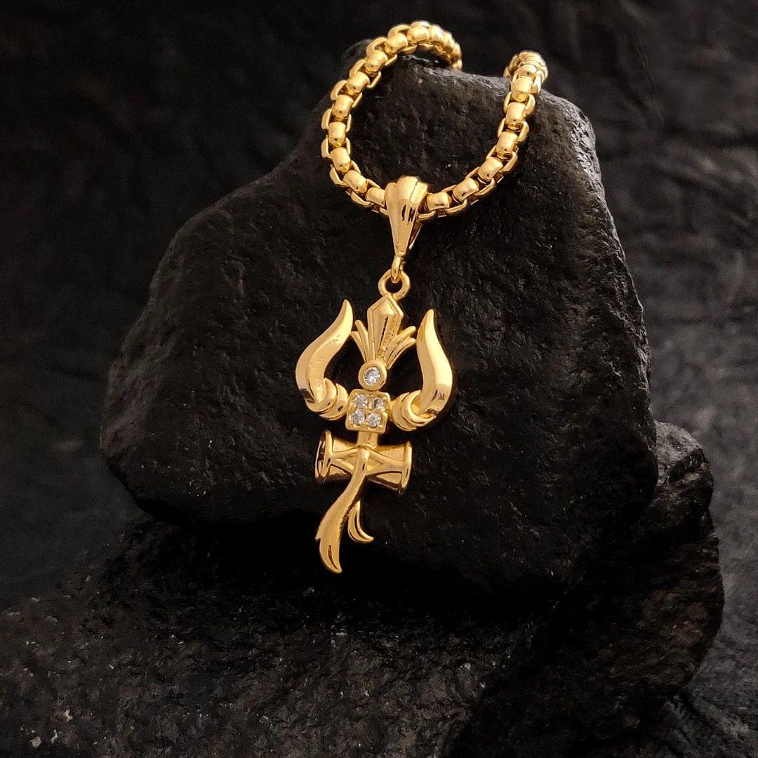 Divine Trishul Pendant with Gold-Plated Chain