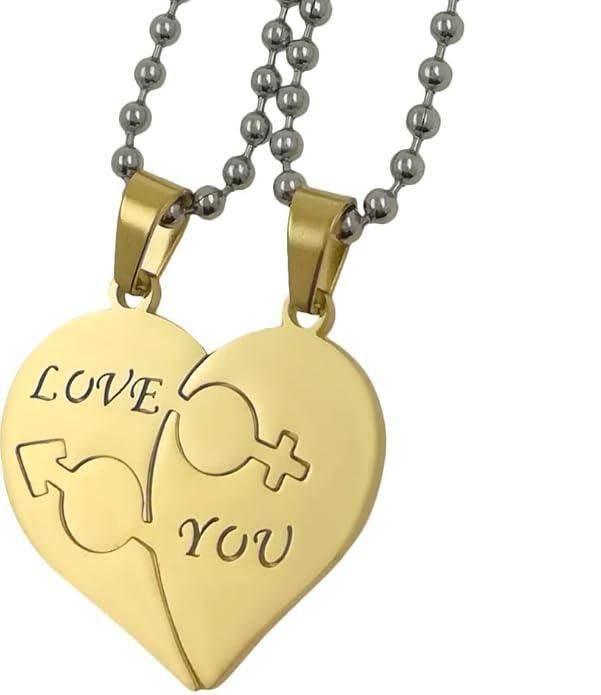 Love You Heart Shape Gold Plated Couple Pendant Chains – A Gift of Forever