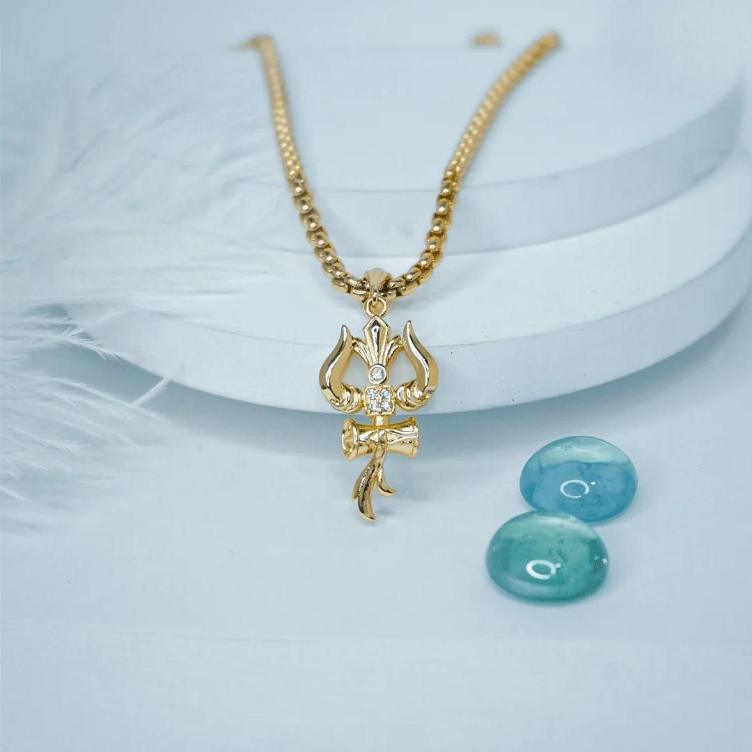Divine Trishul Pendant with Gold-Plated Chain
