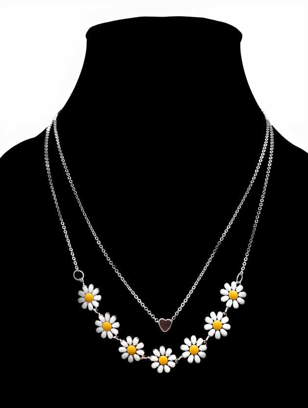 Golden Daisy Heart Layered Necklace – Timeless Elegance