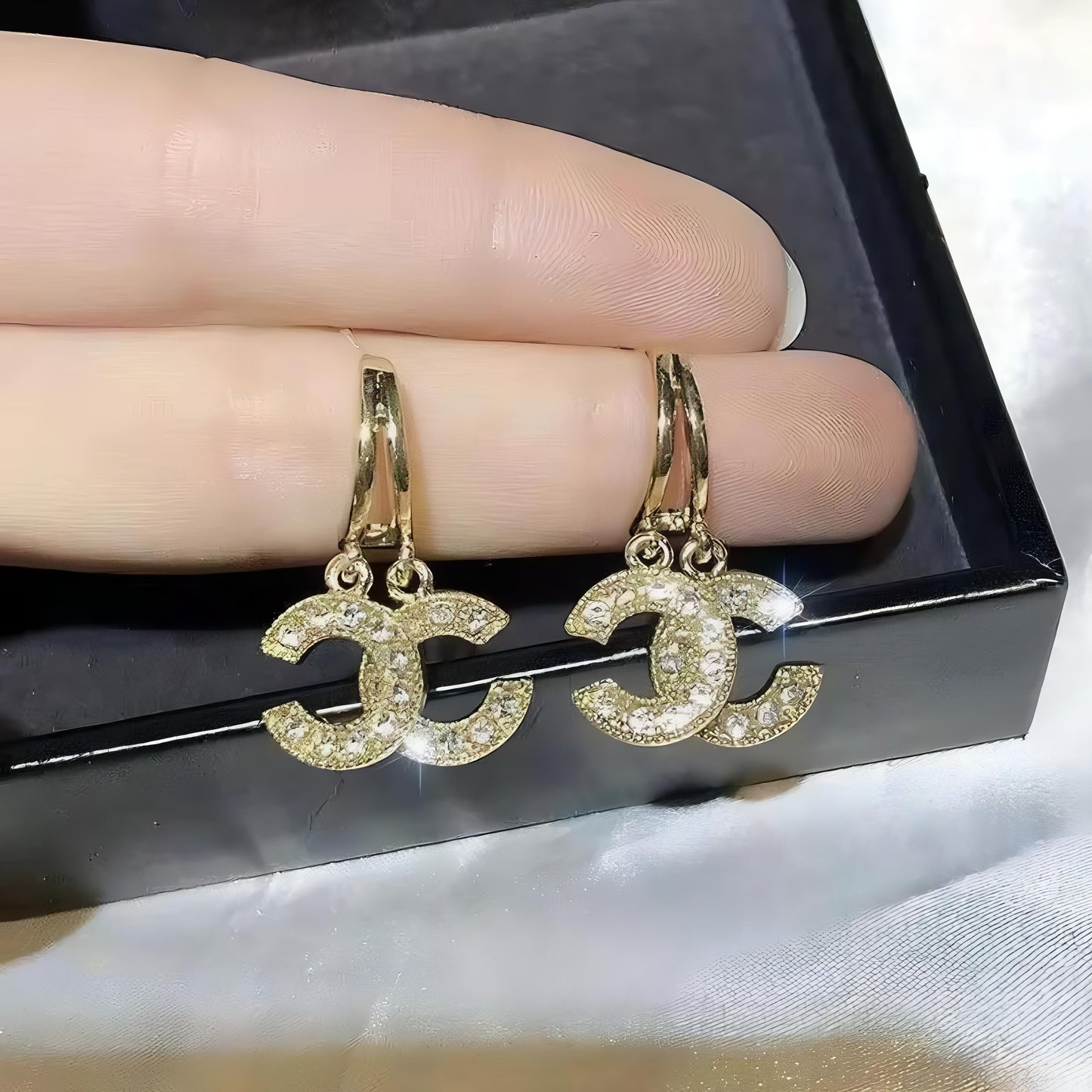 Gold Plated Hoop Double C Drop Earrings – Elegant & Trendy