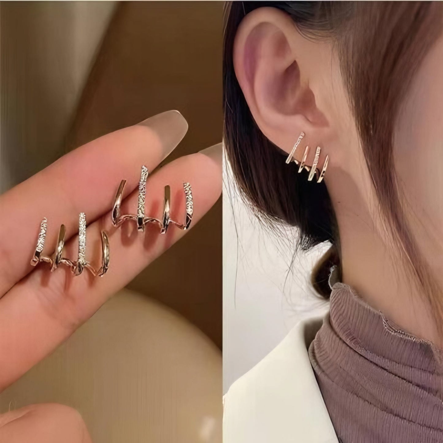 Korean Fashion Gold Plated Four Prong Stud Earrings – Timeless Elegance