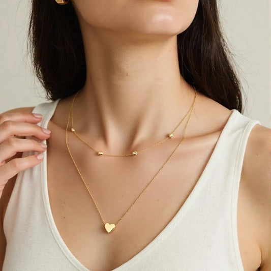 Charming Gold Plated Double Layered Heart Pendant Necklace
