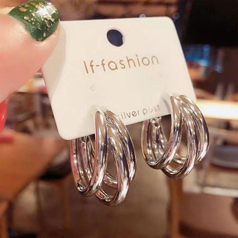 Silver Plated Korean Trihoop Earrings for Women and Girls