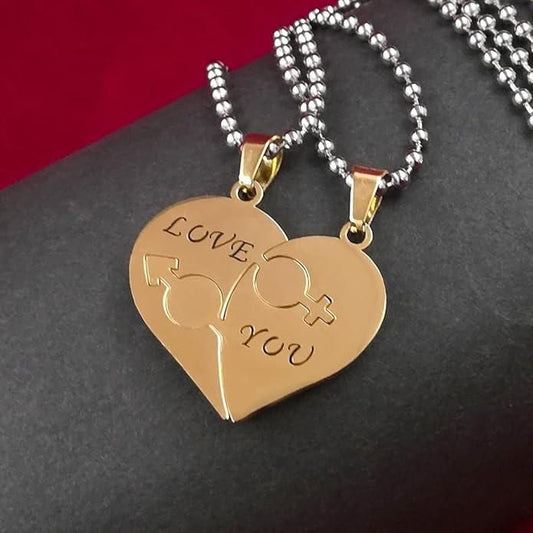 Love You Heart Shape Gold Plated Couple Pendant Chains – A Gift of Forever
