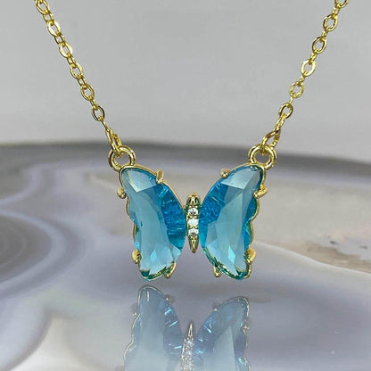 Pretty Blue Crystal Butterfly Pendant Necklace – Elegant Charm for Women and Girls