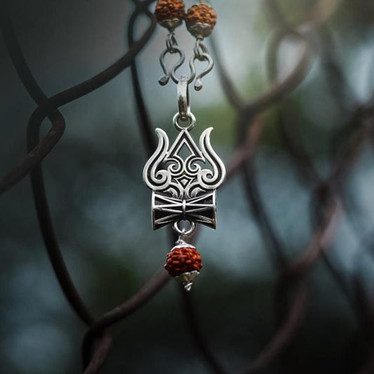Trishul Damru Rudraksha Pendant with Original Rudraksha Mala