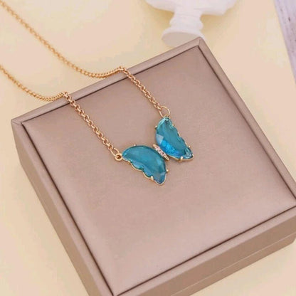Pretty Blue Crystal Butterfly Pendant Necklace – Elegant Charm for Women and Girls