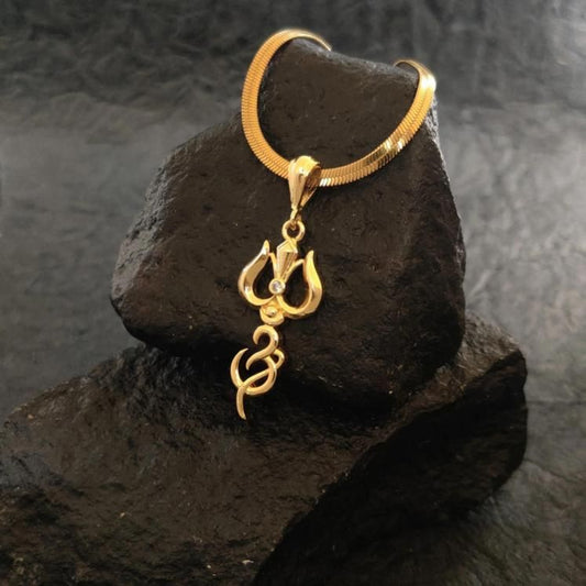 Gold Plated Trishul Pendant with Chain – Bold Spiritual Elegance for Men