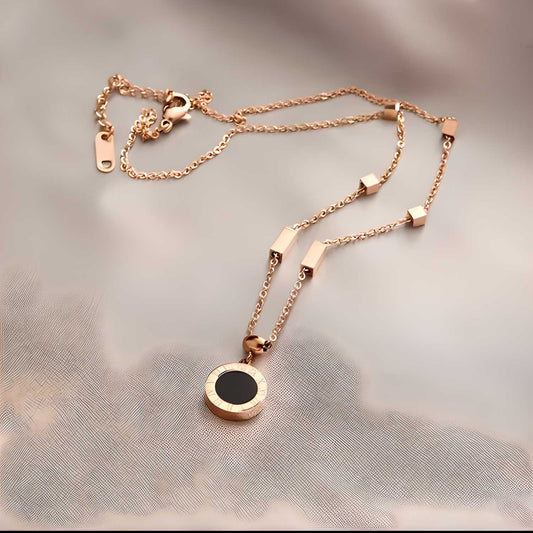 Rose Gold Plated Stainless Steel Round Necklace – Timeless Elegance
