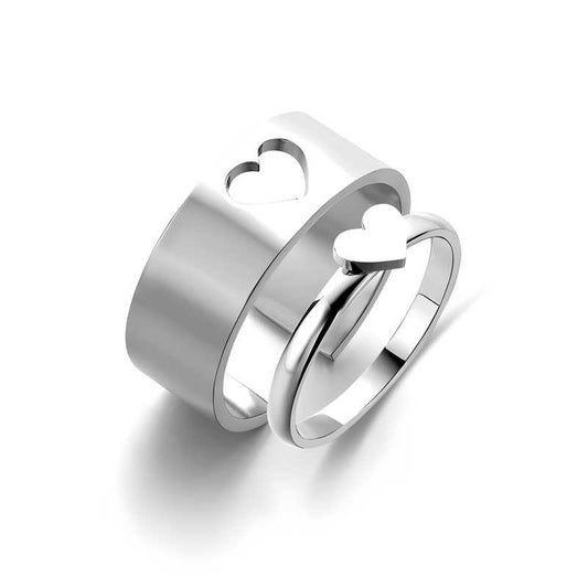 Pretty Silver Heart Matching Wrap Finger Couple Ring – Elegant Symbol of Love