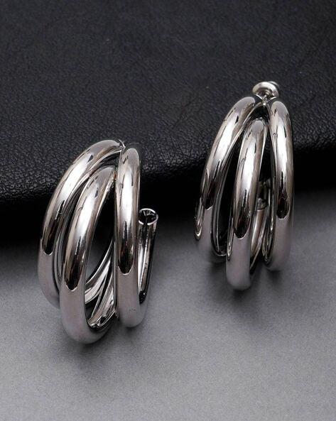 Silver Plated Korean Trihoop Earrings for Women and Girls