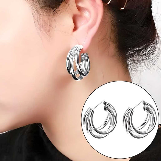 Silver Plated Korean Trihoop Earrings for Women and Girls
