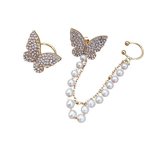 High-Sense Asymmetric Butterfly Pearl Tassel Earrings – Whimsical Elegance for the Modern Muse