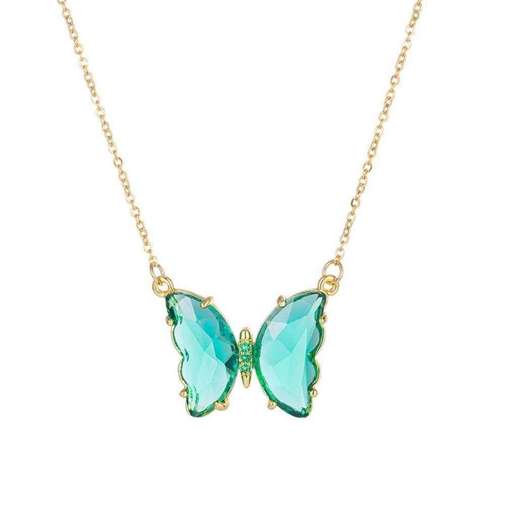 Pretty Blue Crystal Butterfly Pendant Necklace – Elegant Charm for Women and Girls