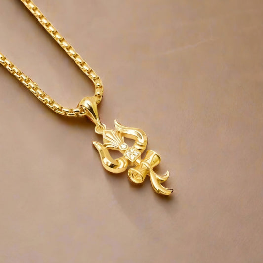 Divine Trishul Pendant with Gold-Plated Chain