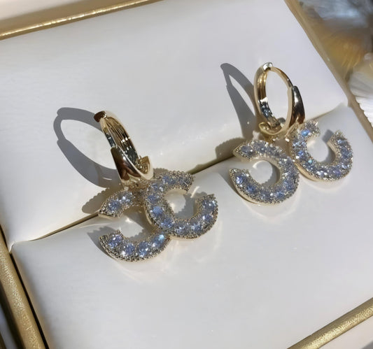 Gold Plated Hoop Double C Drop Earrings – Elegant & Trendy